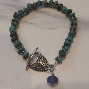 Beautiful Turquoise And Silver Natural Gemstone Beaded Bracelet